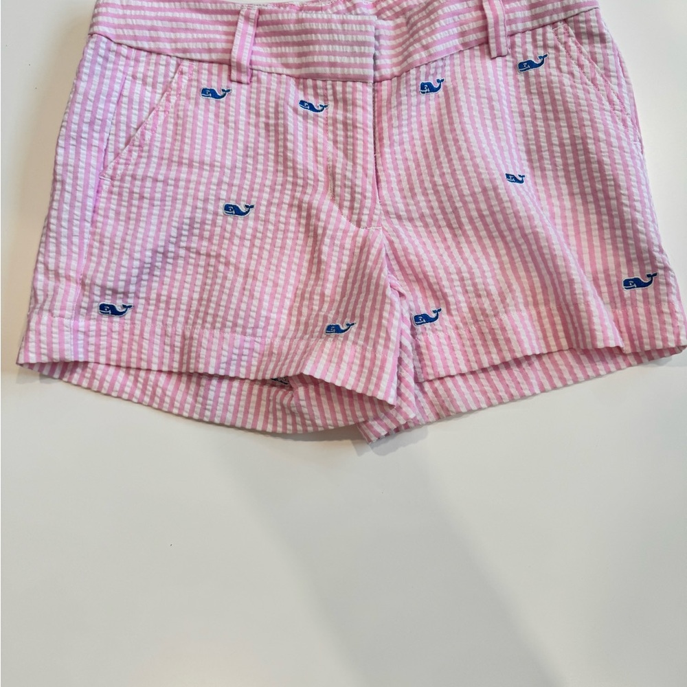 Vineyard Vines Pink and Blue Bermuda Shorts with Whale Pattern